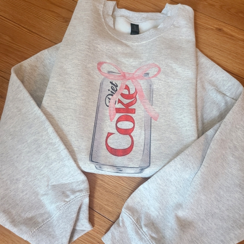 Diet Coke Bow Girly Graphic Crewneck Sweatshirt NEW